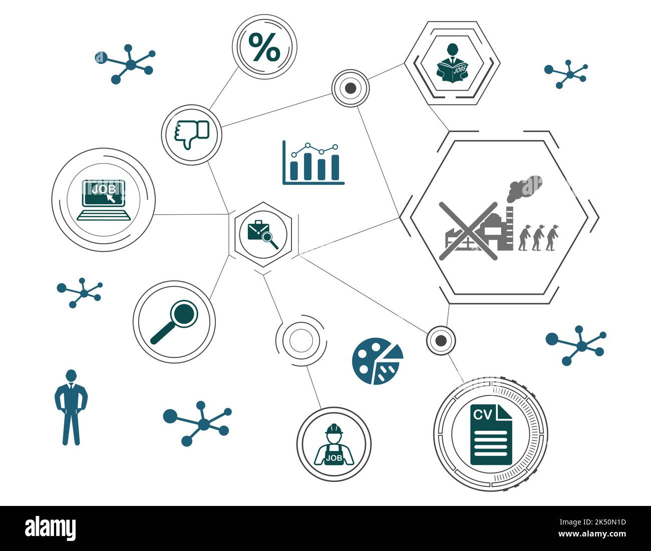 Concept of unemployment with connected icons Stock Photo - Alamy