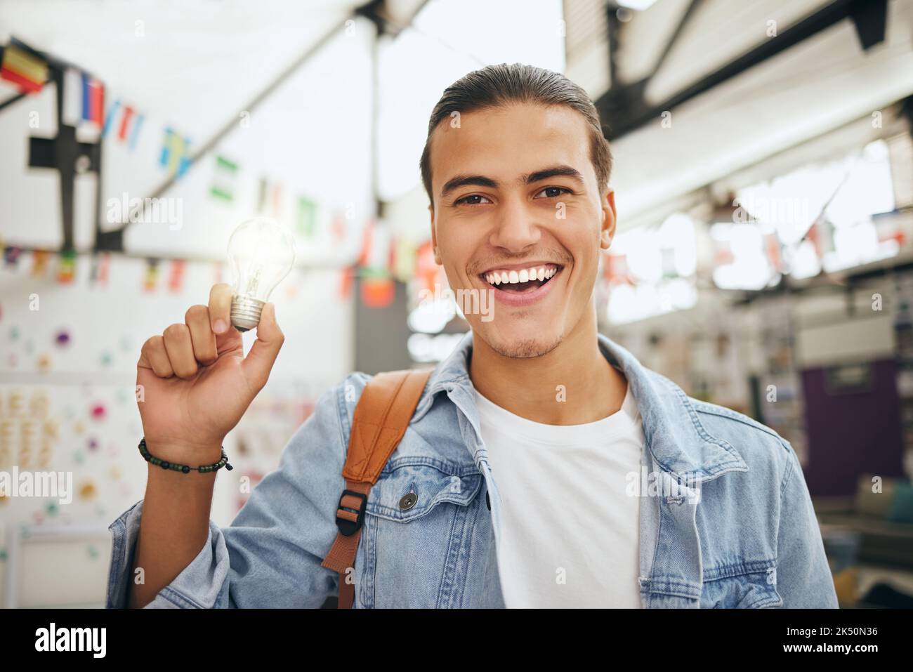 University student, lightbulb ideas and education innovation, learning ...