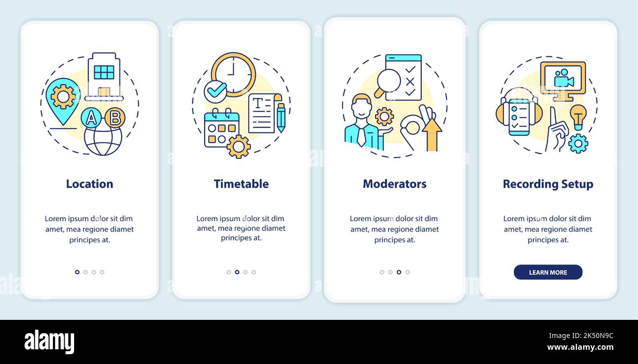 Logistical details of usability testing onboarding mobile app screen Stock Vector