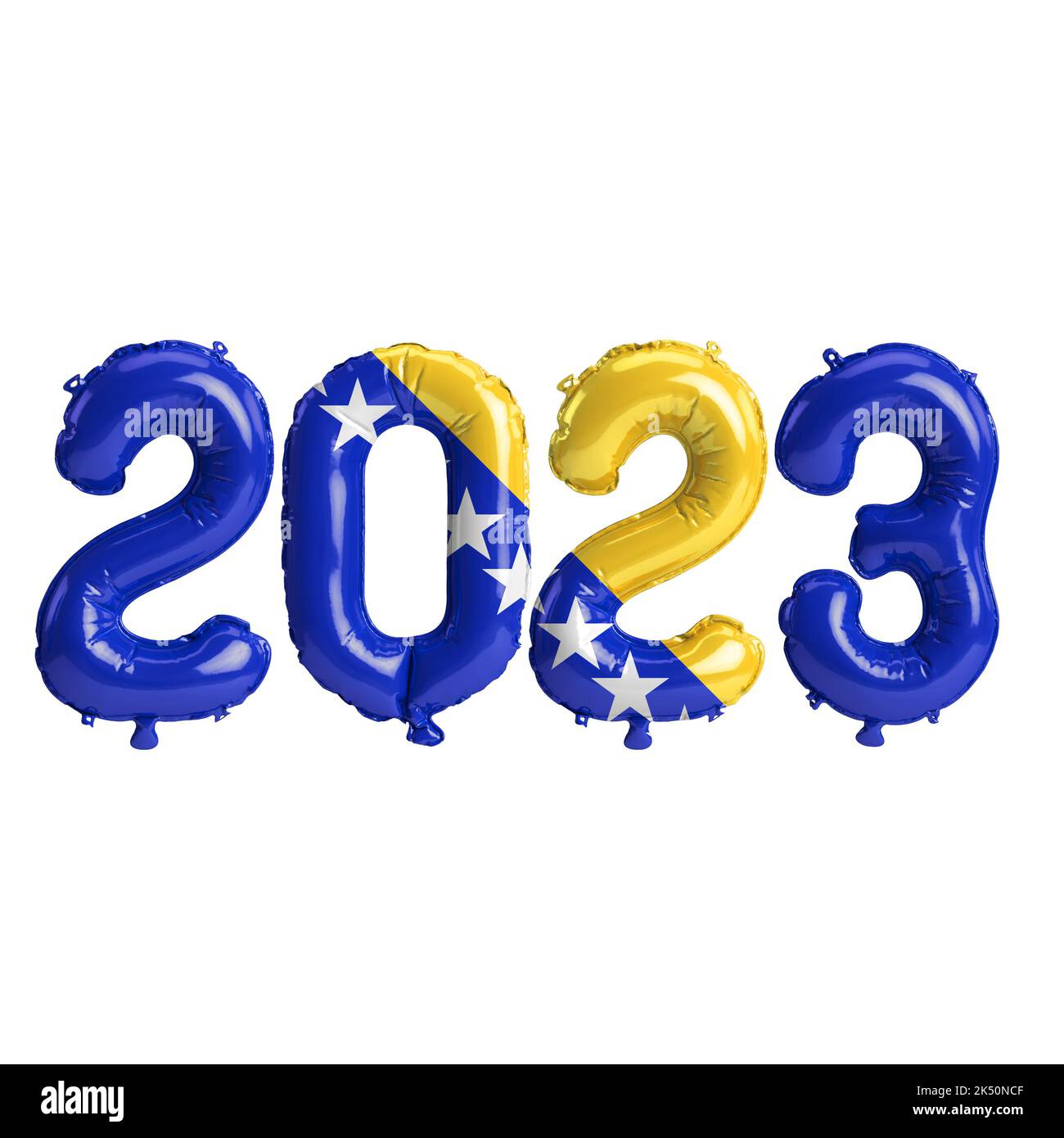 3d illustration of 2023 year balloons Bosnia and Herzegovina with flag ...