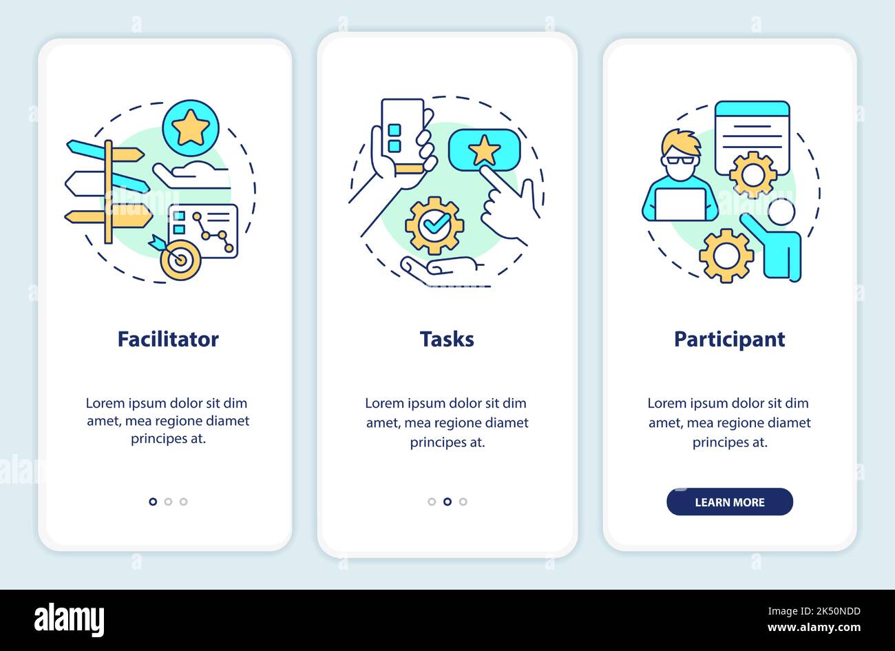Core components of usability test onboarding mobile app screen Stock ...