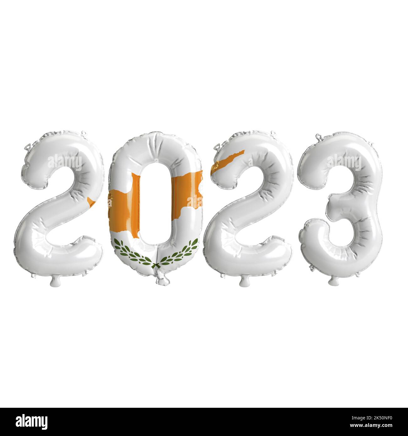 3d illustration of 2023 year balloons with Cyprus flag isolated on