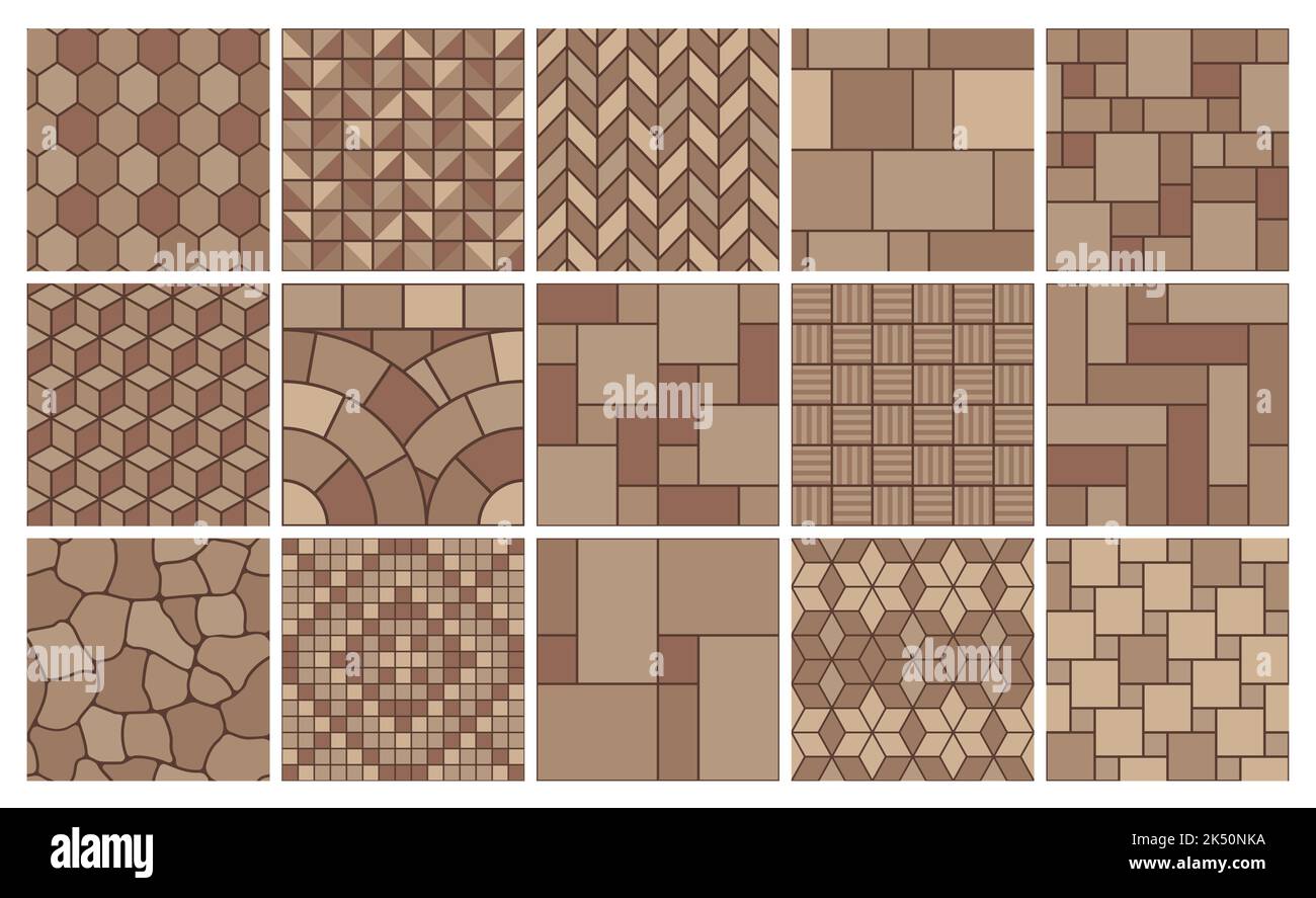 Stone pavement seamless pattern, street paving or floor tile, vector background. Sidewalk pavement with mosaic blocks pattern of ground bricks texture, road street paving of cobblestone tile Stock Vector