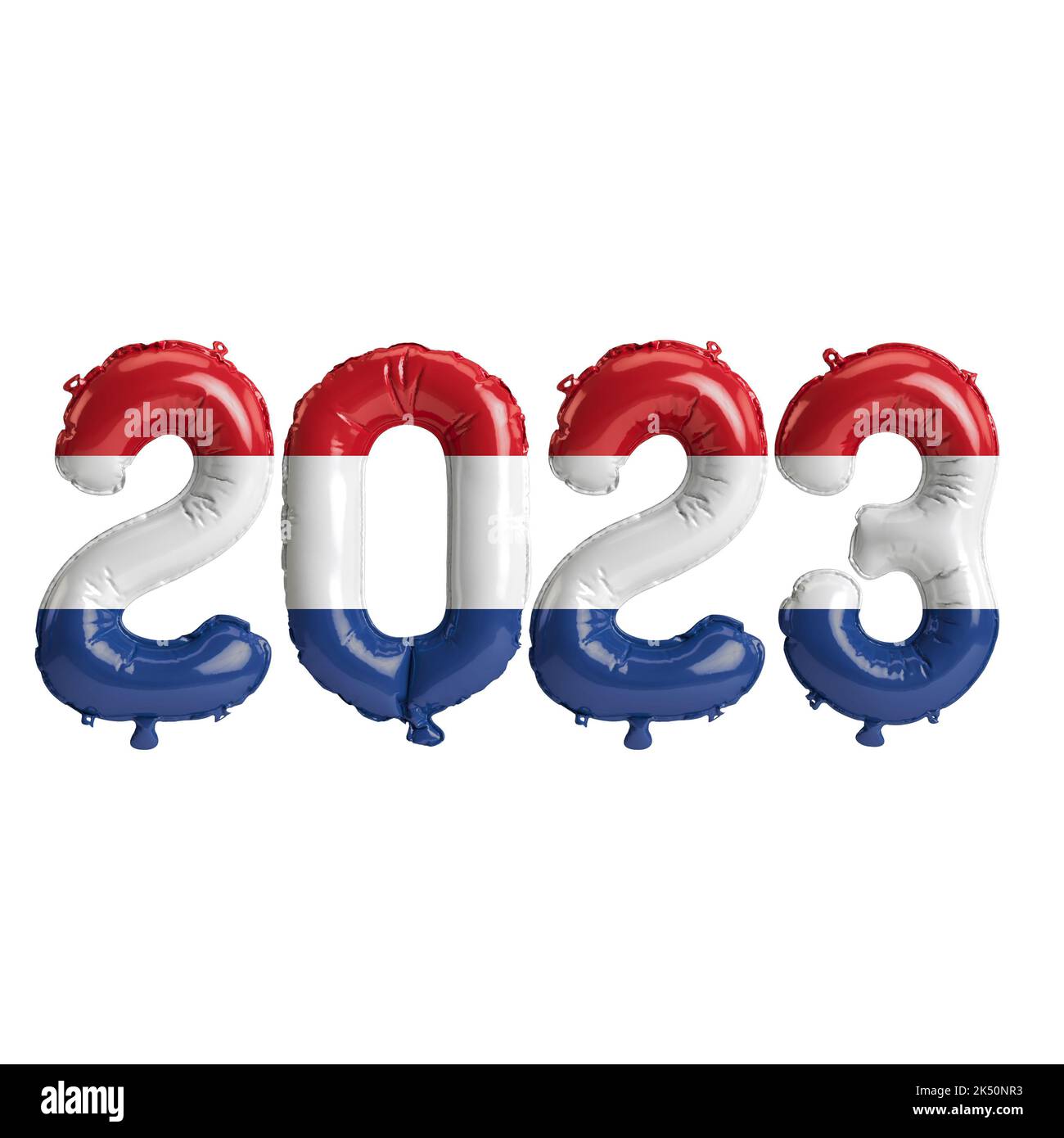 3d illustration of 2023 year balloons with Netherlands flag isolated on ...