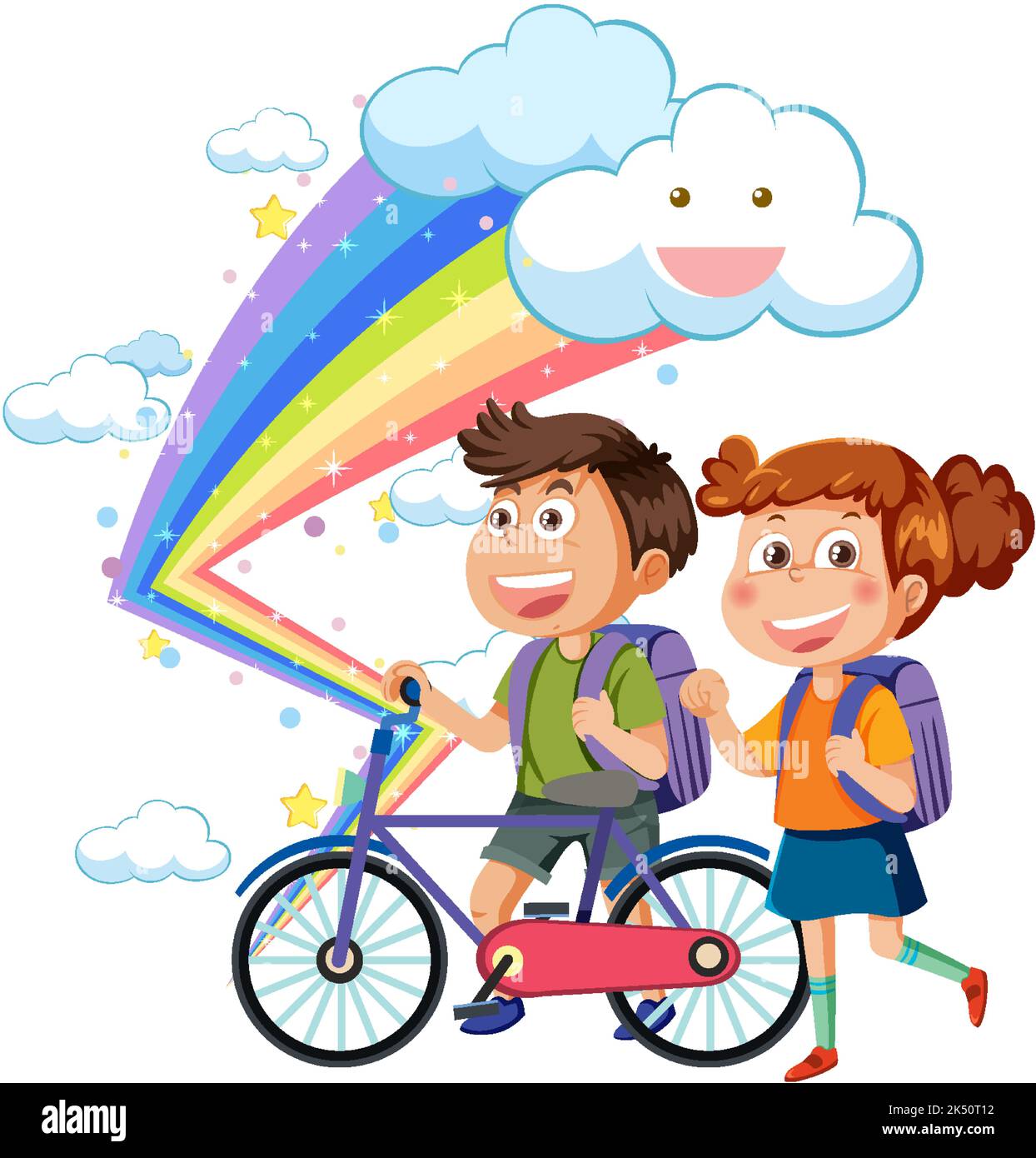 Happy children with rainbow illustration Stock Vector Image & Art - Alamy