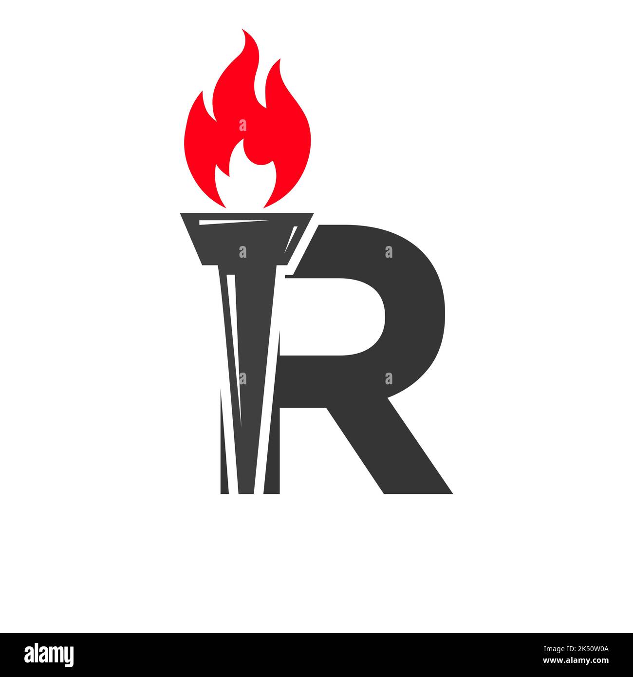 Initial Letter R Fire Torch Concept With Fire and Torch Icon Vector