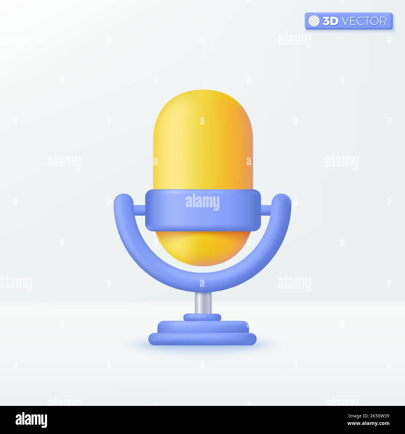Yellow Microphone on stand. equipment for audio broadcasts. 3D vector isolated illustration design. Cartoon pastel Minimal style. You can used for mus Stock Vector