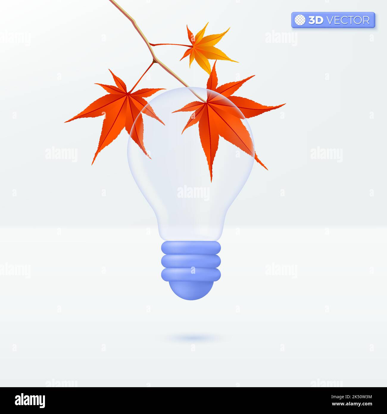 Light bulb transparency and red meple. brainstorm, development, idea icon metaphor. 3D vector isolated illustration design. Cartoon pastel Minimal sty Stock Vector