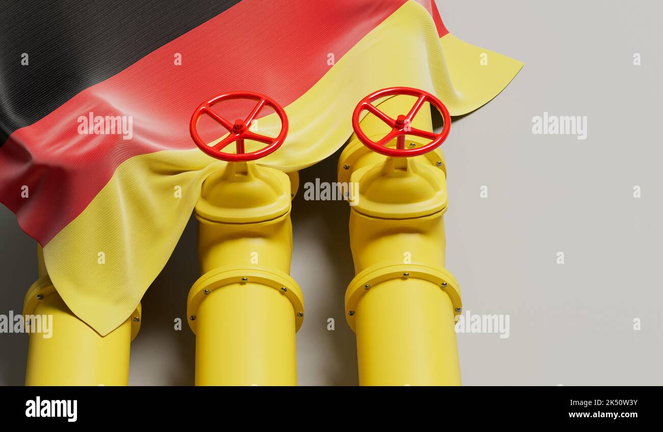 Germany flag covering an oil and gas fuel pipe line. Oil industry concept. 3D Rendering Stock Photo