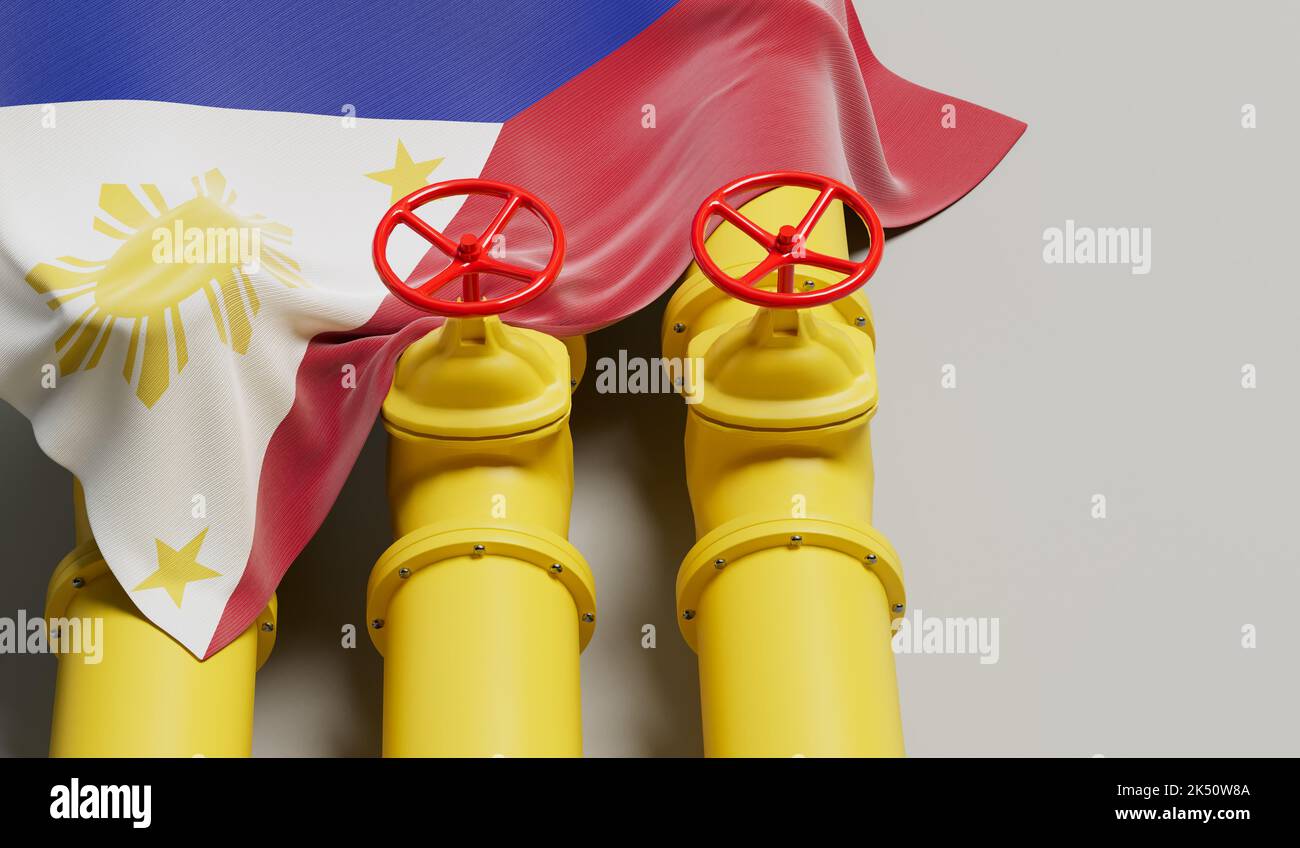 Philippines flag covering an oil and gas fuel pipe line. Oil industry concept. 3D Rendering Stock Photo