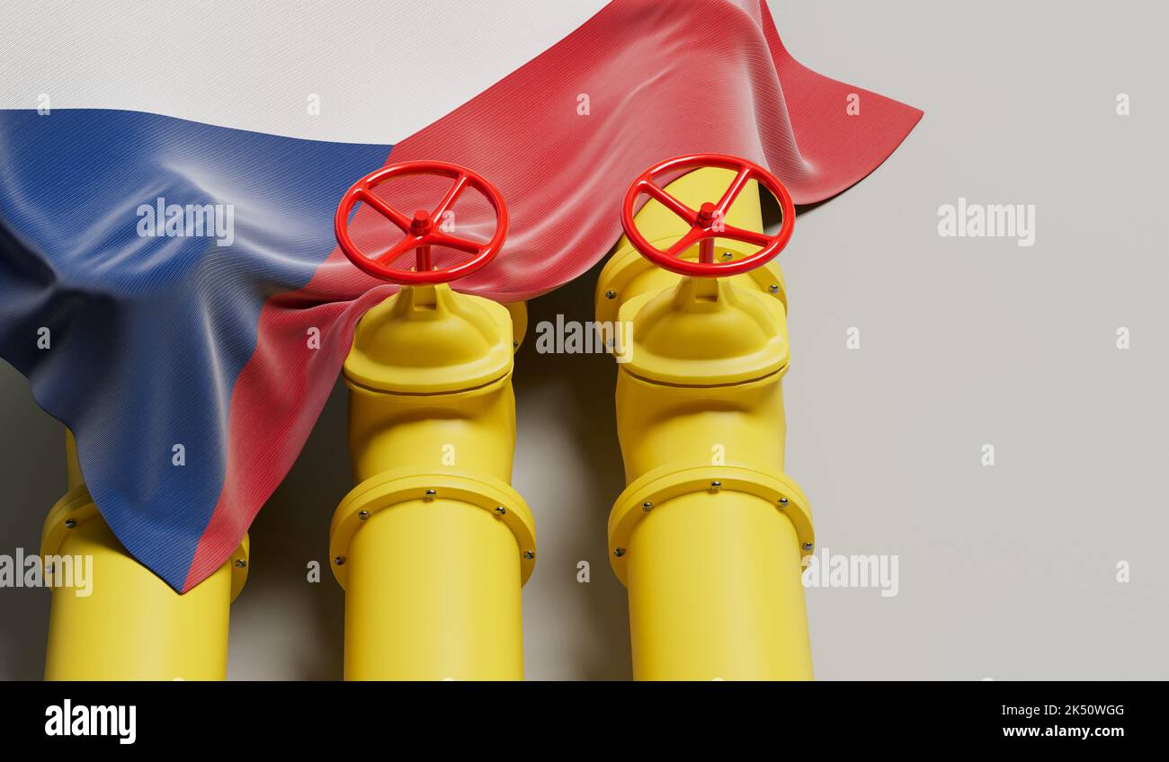 Czech Republic flag covering an oil and gas fuel pipe line. Oil industry concept. 3D Rendering Stock Photo