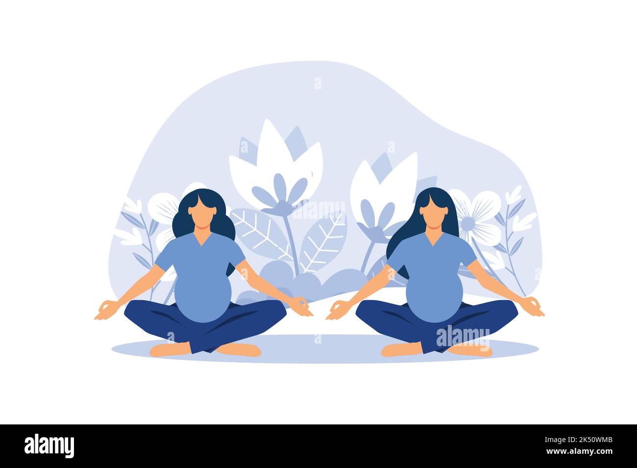 yoga body health benefits, mind and emotions, pregnant woman in yoga pose meditates, preparation for childbirth. flat vector illustration Stock Vector