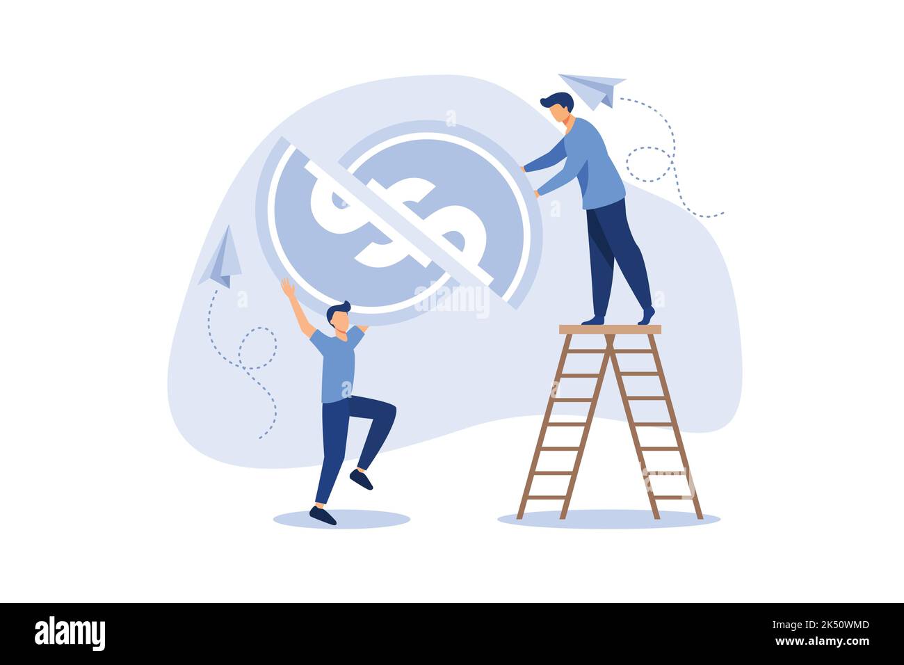 people are engaged in joint construction of jigsaw puzzles from money, multiplication, career growth to success, flat color icons, business flat vecto Stock Vector