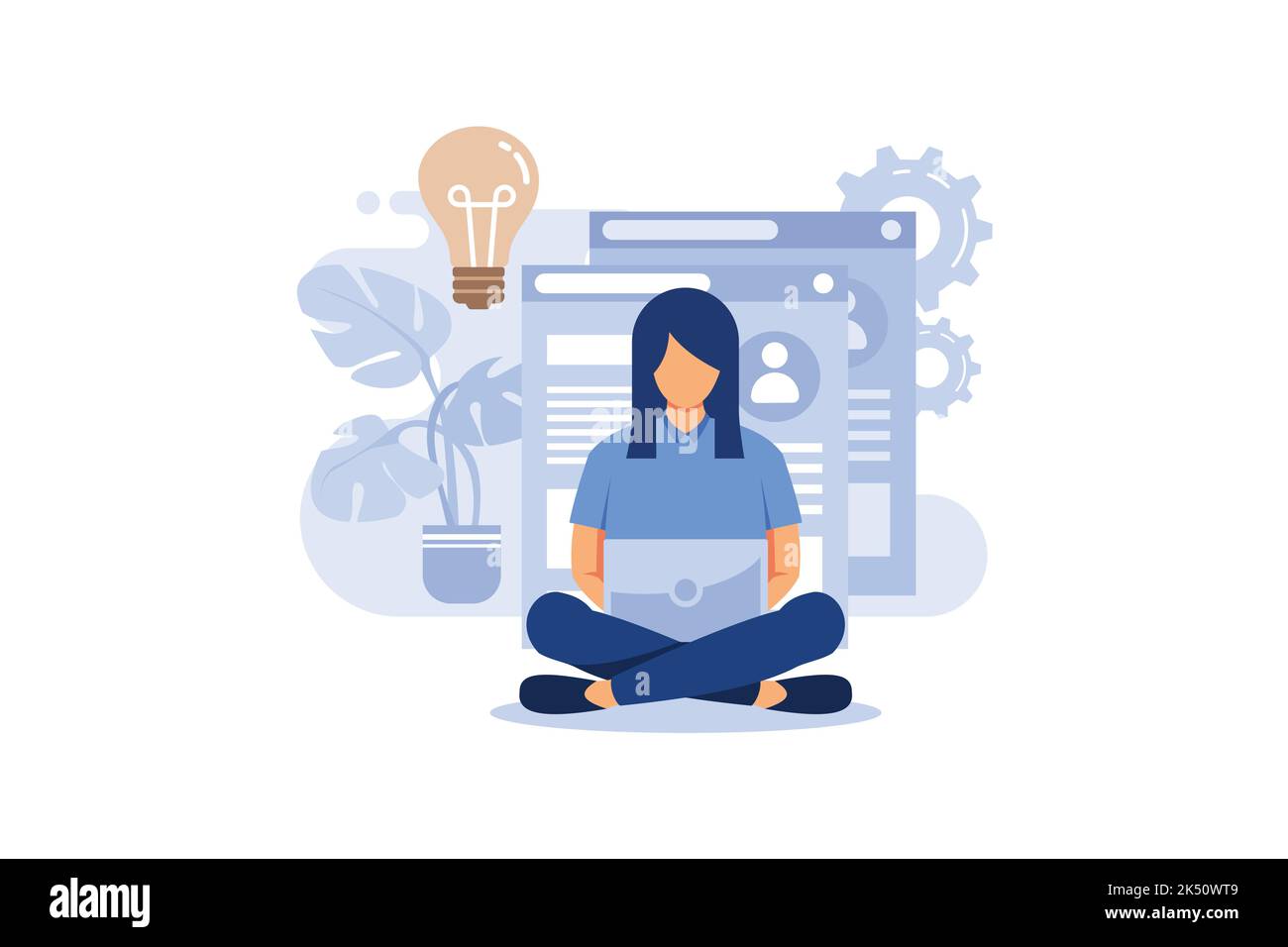designer freelancer conducts site analytics. and makes a creative design project by developing a concept. design web graphics design flat person sear Stock Vector