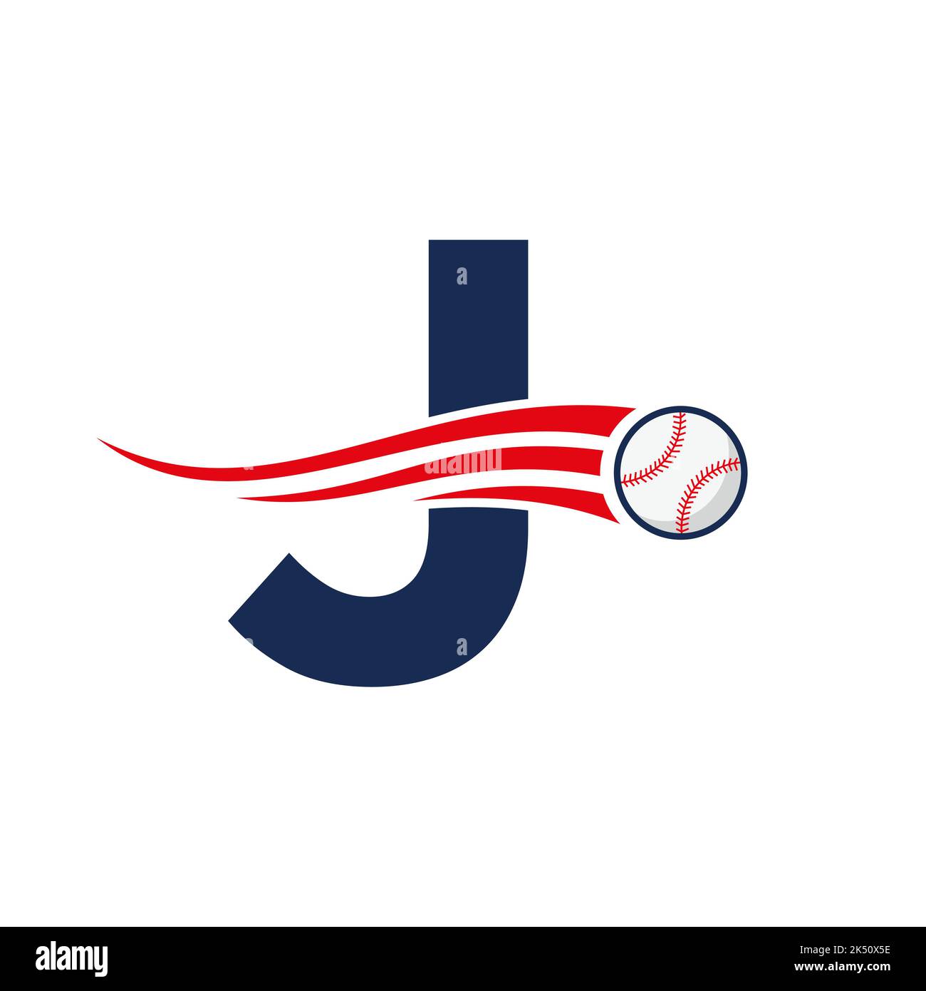 Letter J Baseball Logo Concept With Moving Baseball Icon Vector