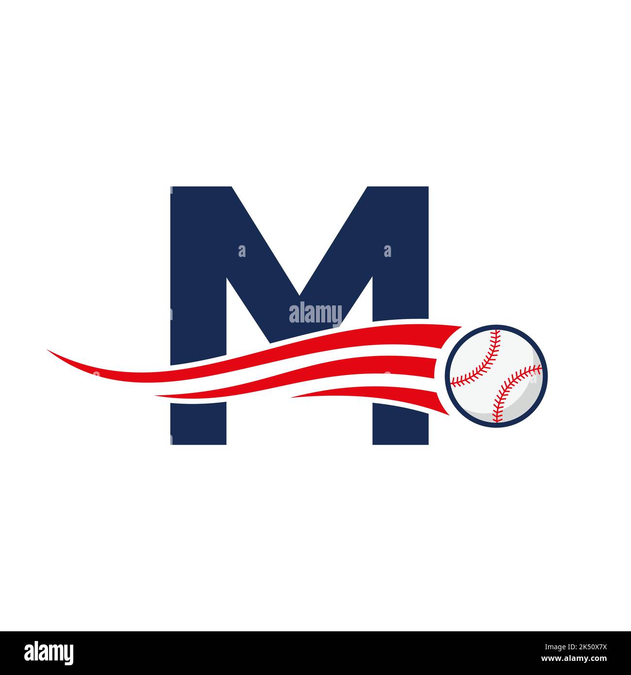 Letter M Baseball Logo Concept With Moving Baseball Icon Vector