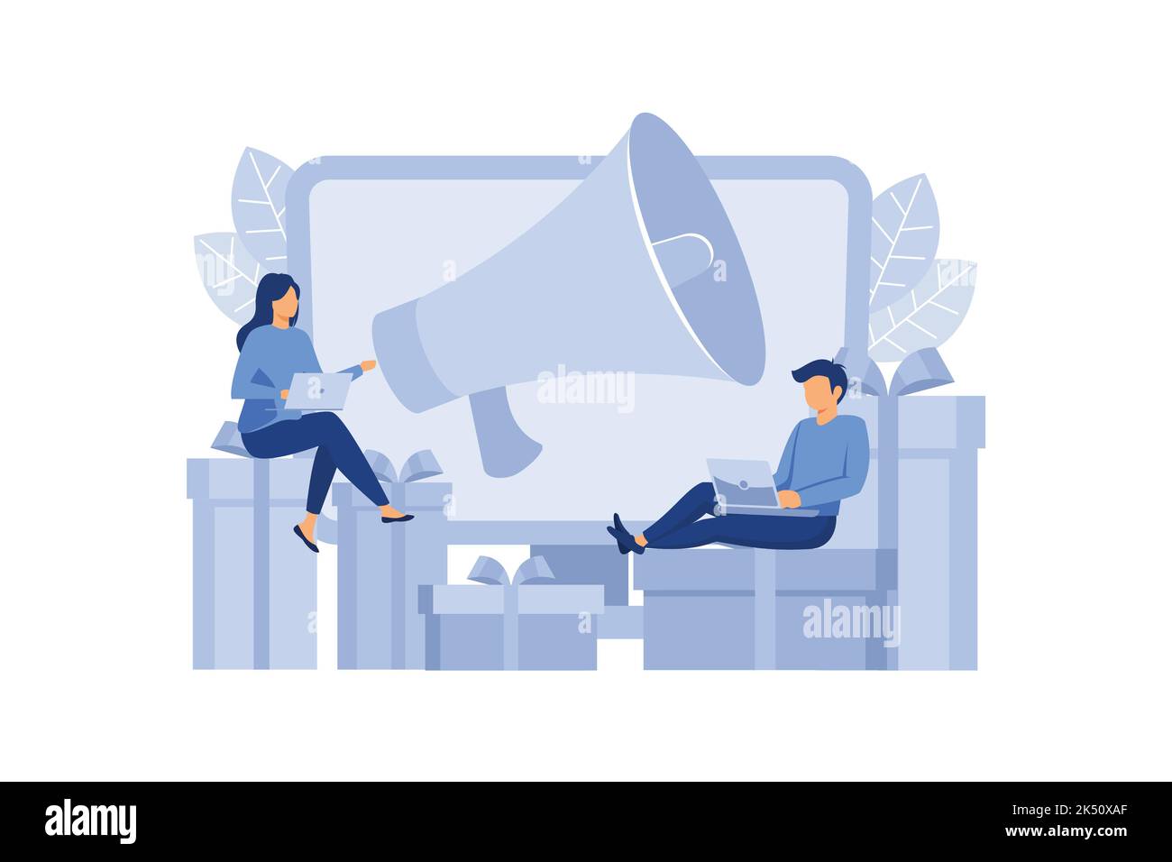 flat vector illustration style, business promotion, advertising, call through the horn, online alerting Stock Vector