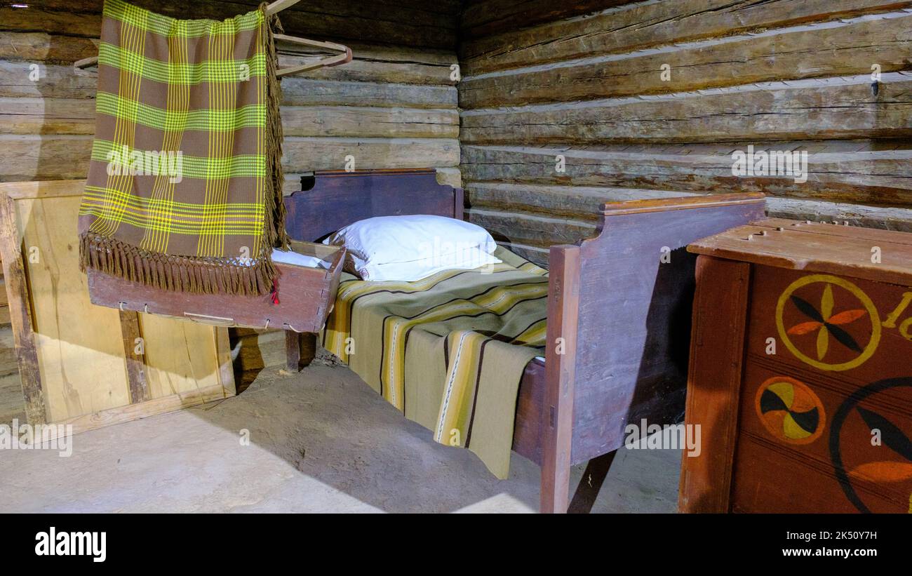 very old living room interior. minimal furniture, table, chairs Stock Photo Alamy