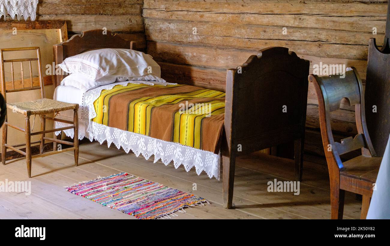 very old living room interior. minimal furniture, table, chairs Stock Photo Alamy