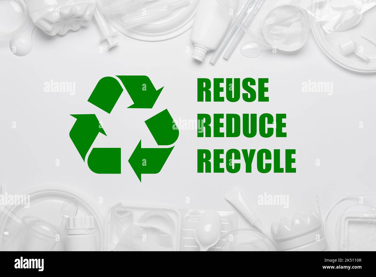 Recycling sybmol with reuse reduce recycle slogan surrounded by single