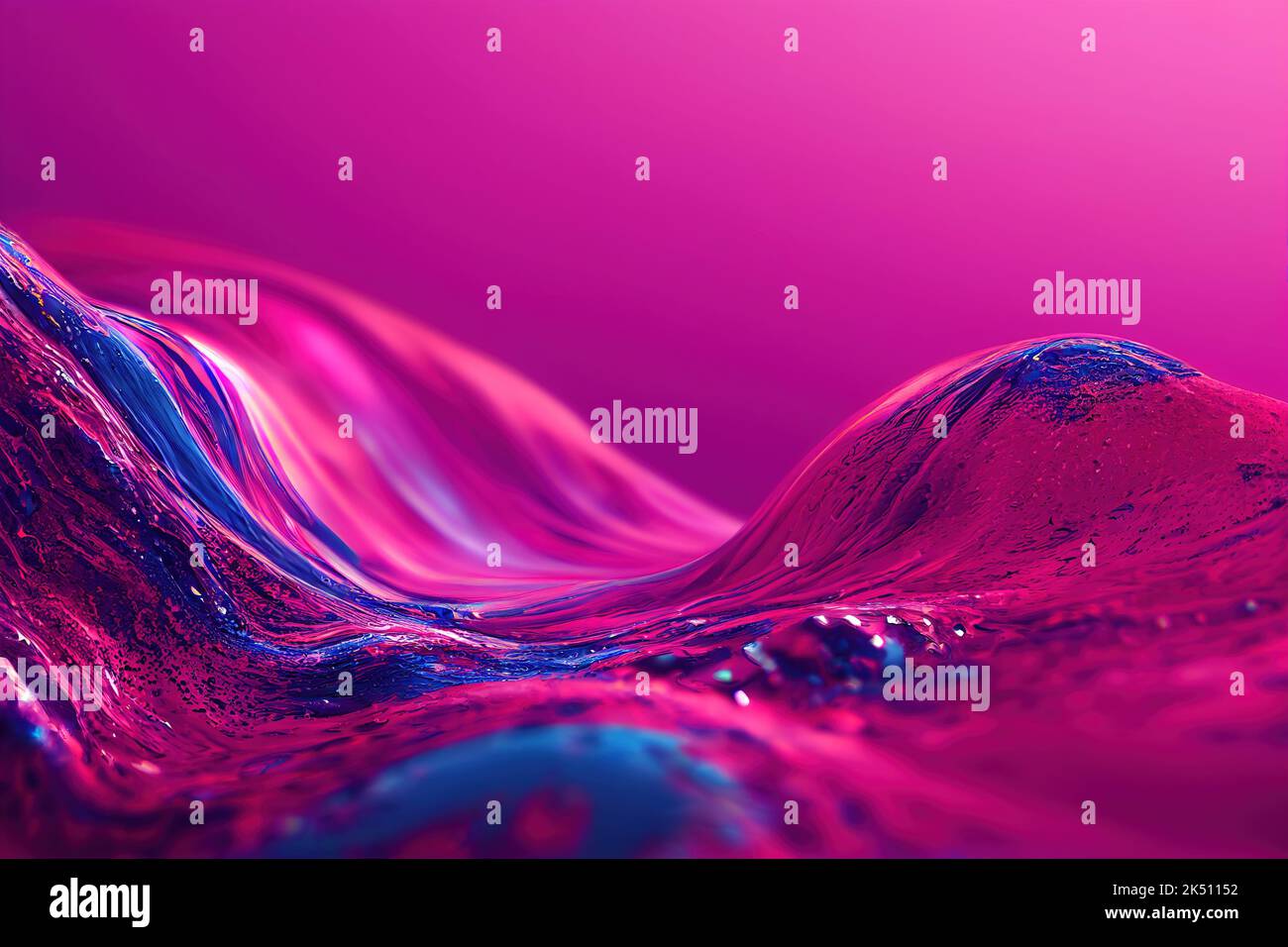 An abstract 3D rendered background with waves of pink and blue paint ...