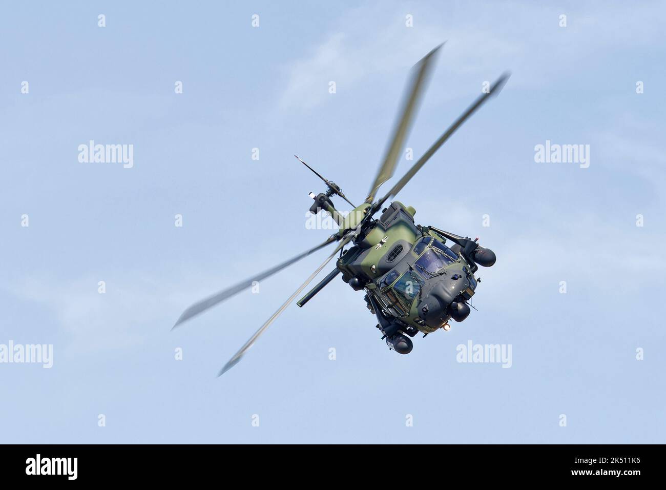 NH Industries NH90 Tactical Troop Transport Helicopter of the German Army puts on an impressive flying display at the Royal International Air Tattoo Stock Photo