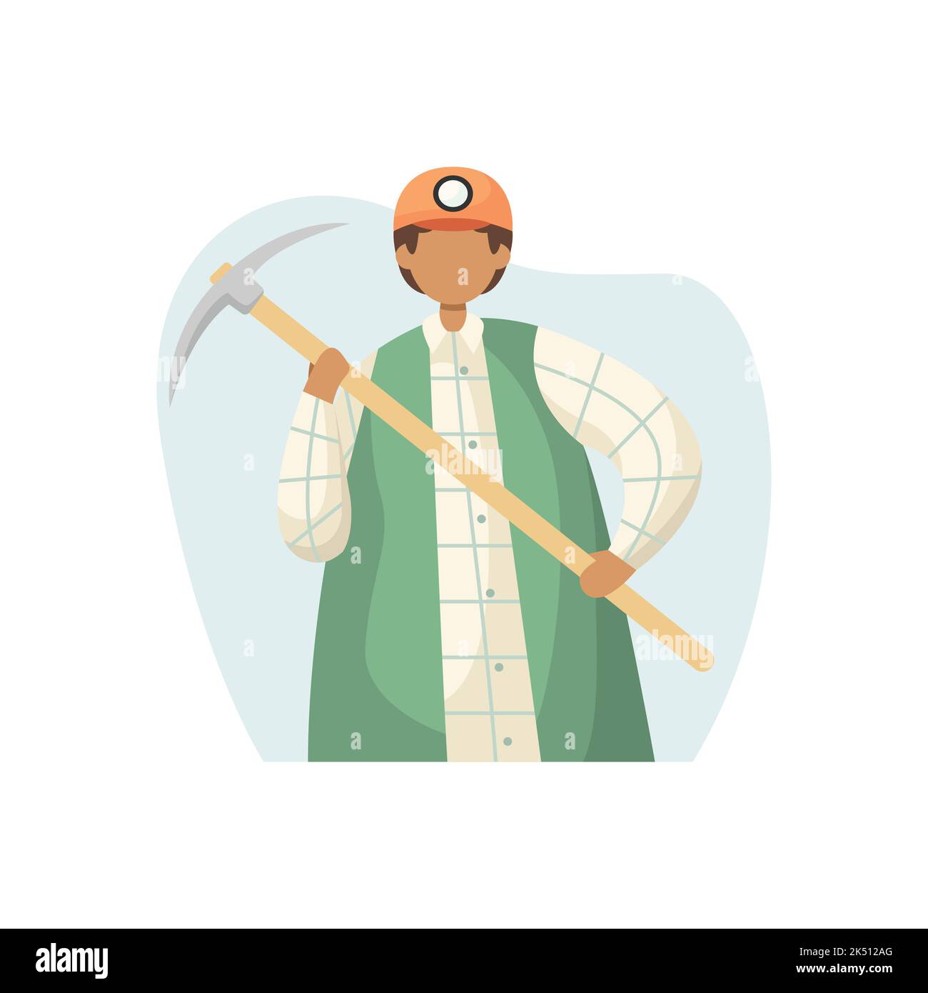 Vector illustration of a miner in a helmet with a pickaxe. Profession. Flat style Stock Vector