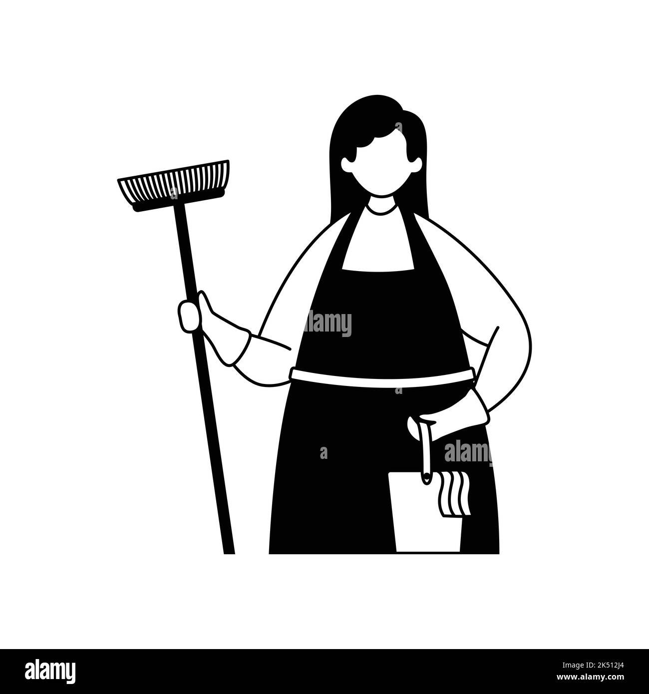 Vector illustration of a cleaning lady with a mop and a bucket with a