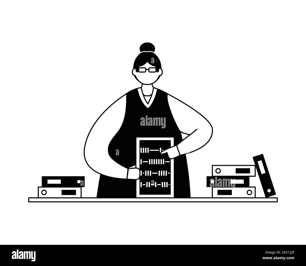 Vector illustration of an accountant with invoices and folders with