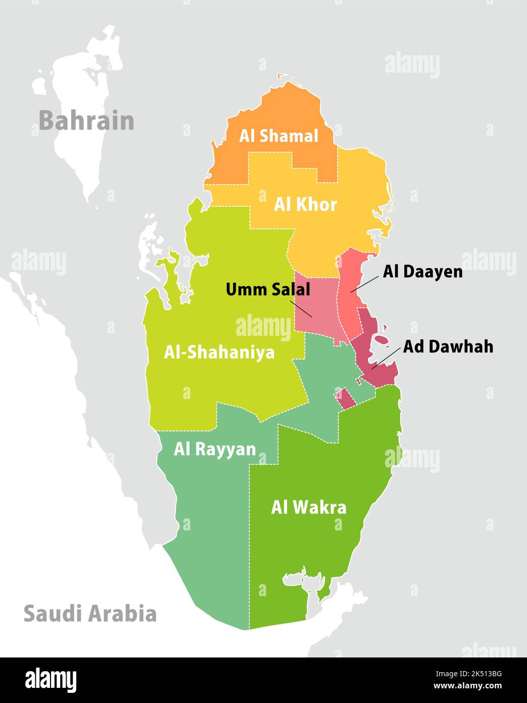 Qatar administrative divisions map illustration Stock Vector