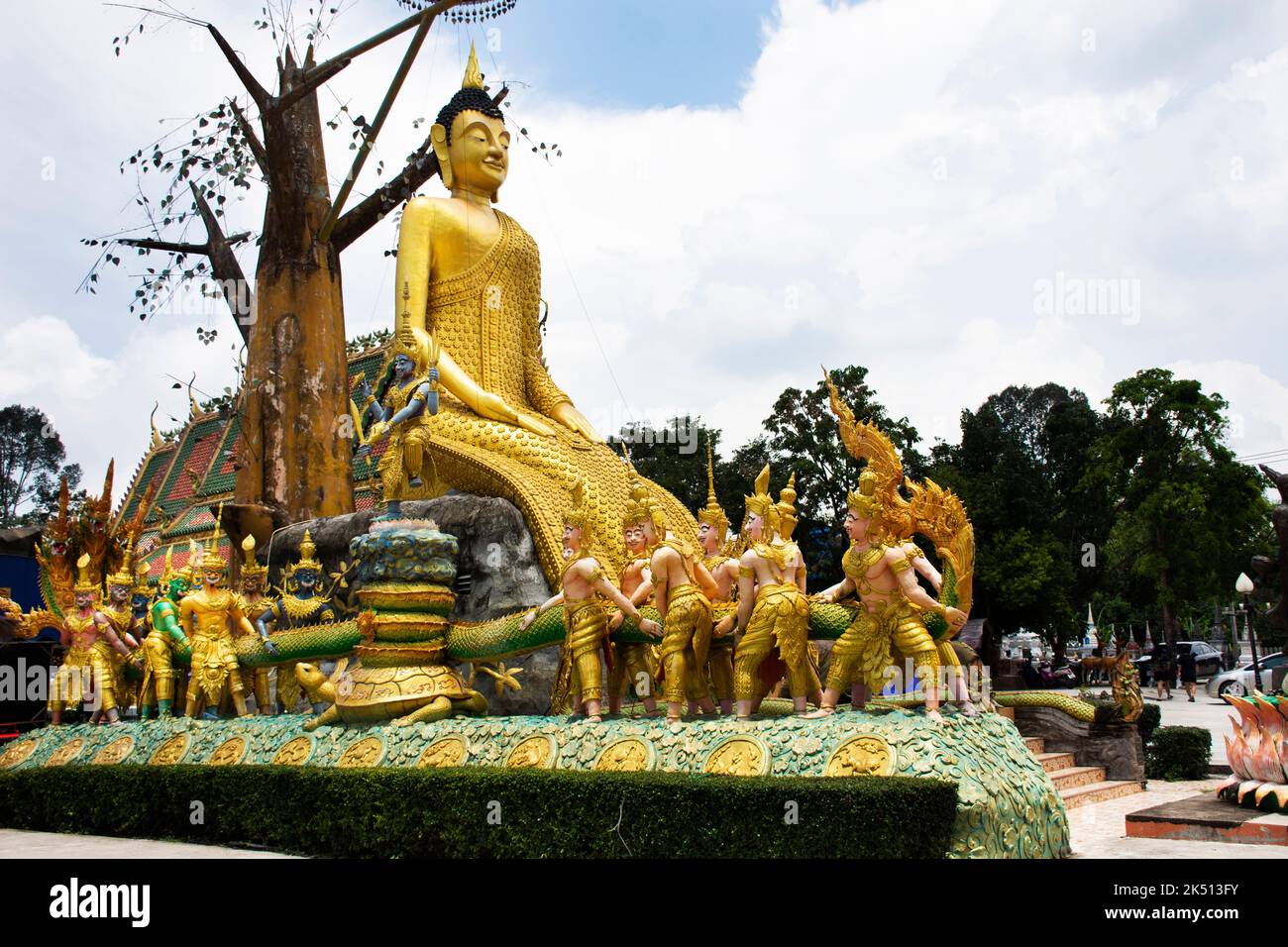 Golden big buddha image statue of Wat Maniwong for thai people travel