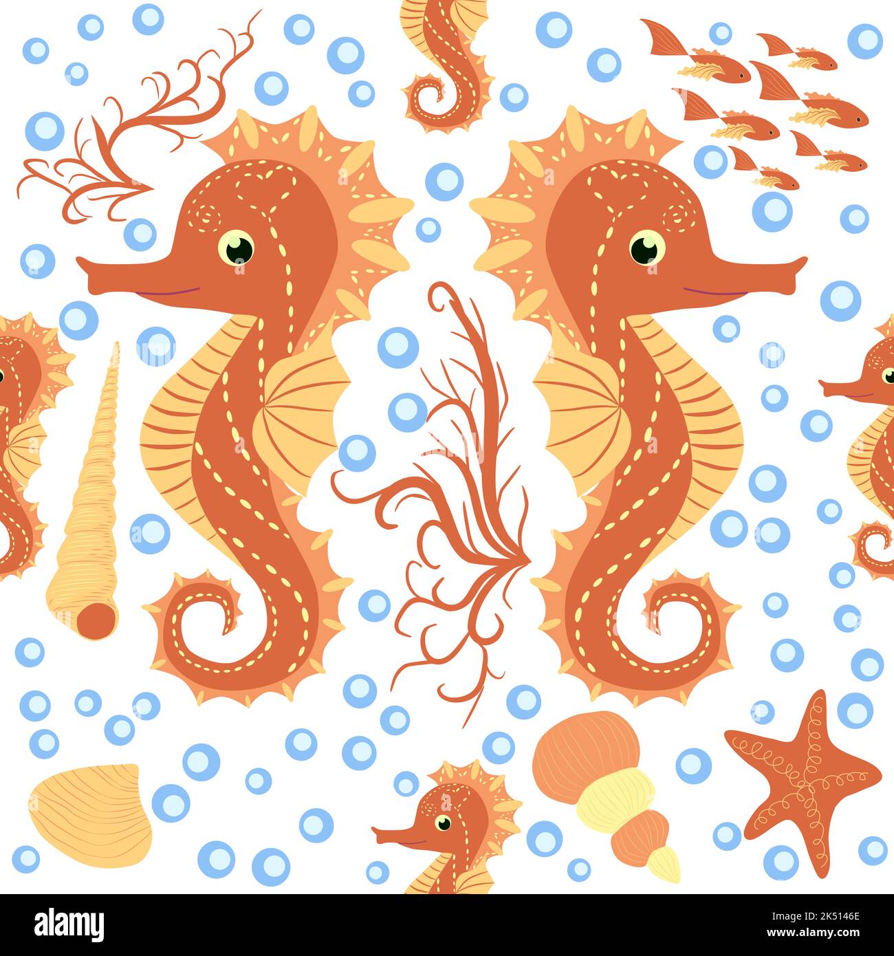 Seahorse and starfish seamless pattern. Sea life summer background ...