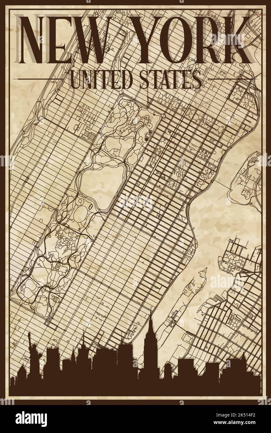 Hand drawn downtown streets network - Hand Drawn Downtown Streets Network Printout Map Of New York City United States Of America 2K514F2 