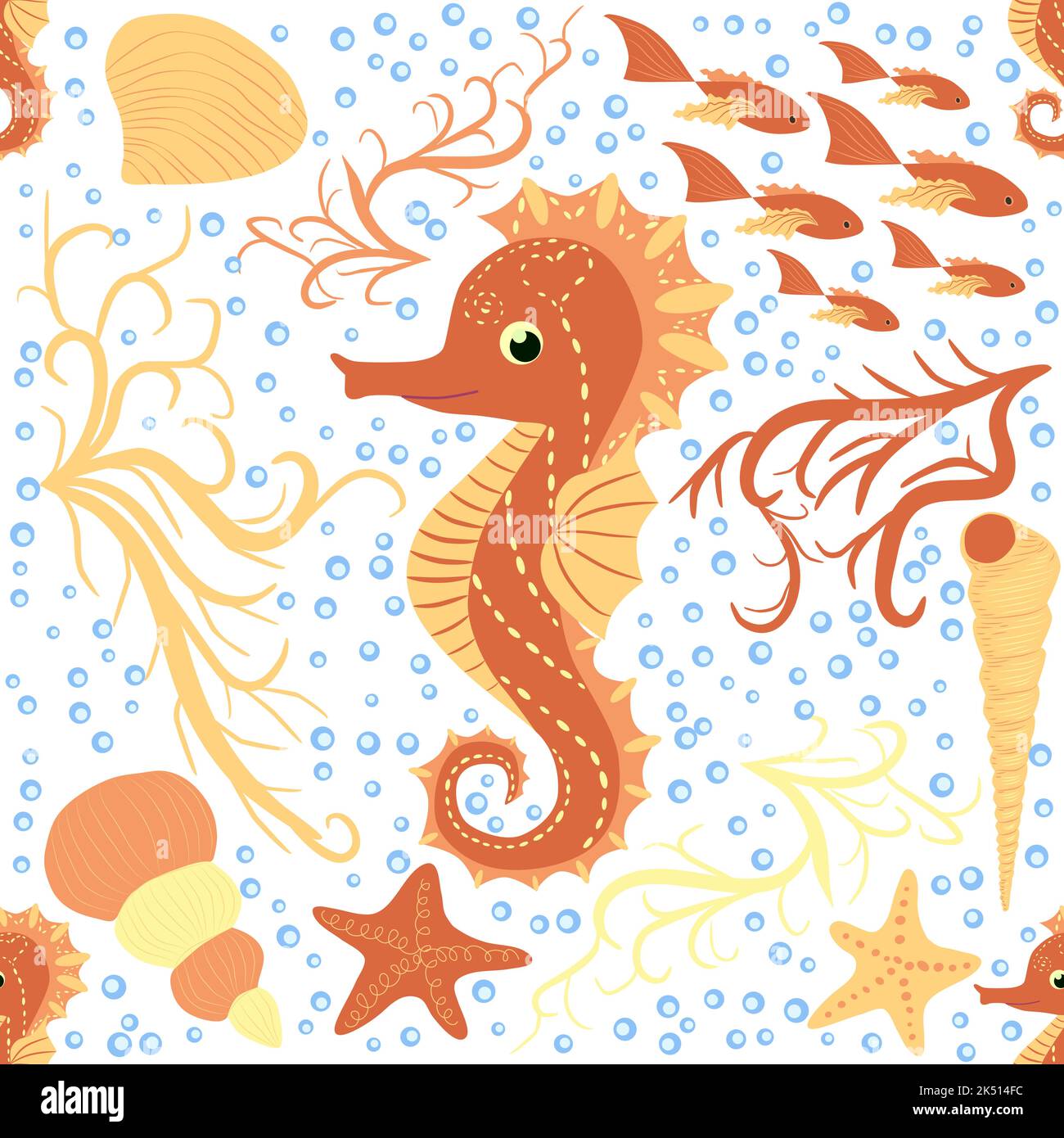 Seahorse and starfish seamless pattern. Sea life summer background ...