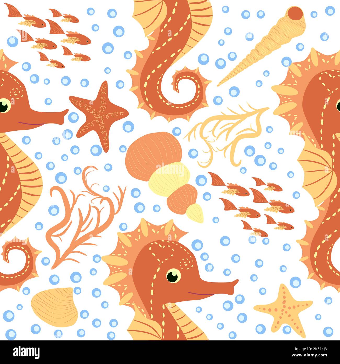 Seahorse and starfish seamless pattern. Sea life summer background ...