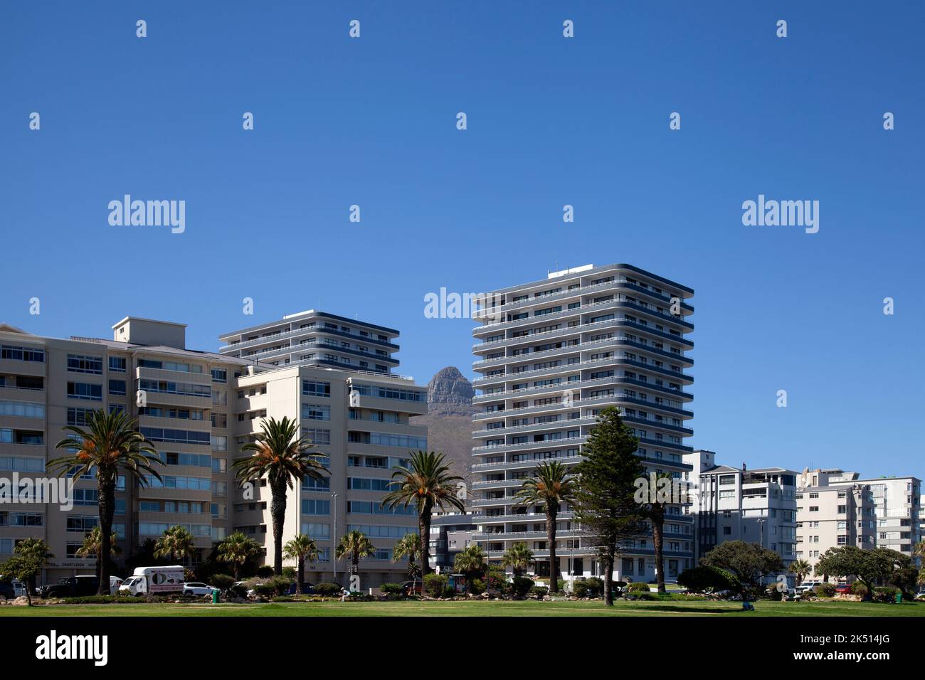 Apartments Along Promenade in Sea Point, Cape Town - South Africa Stock Photo