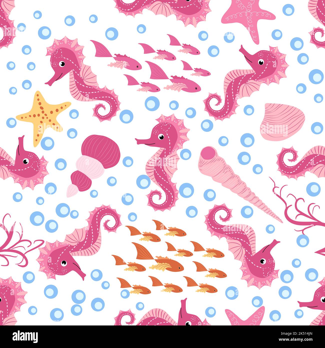 Seahorse and starfish seamless pattern. Sea life summer background ...