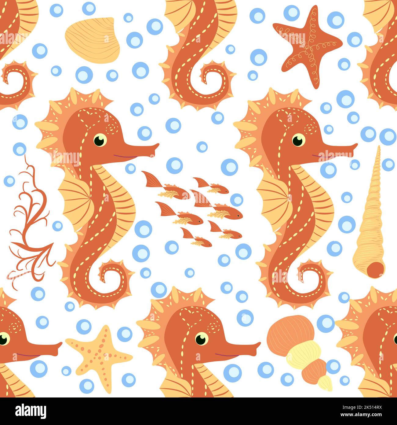 Seahorse and starfish seamless pattern. Sea life summer background ...