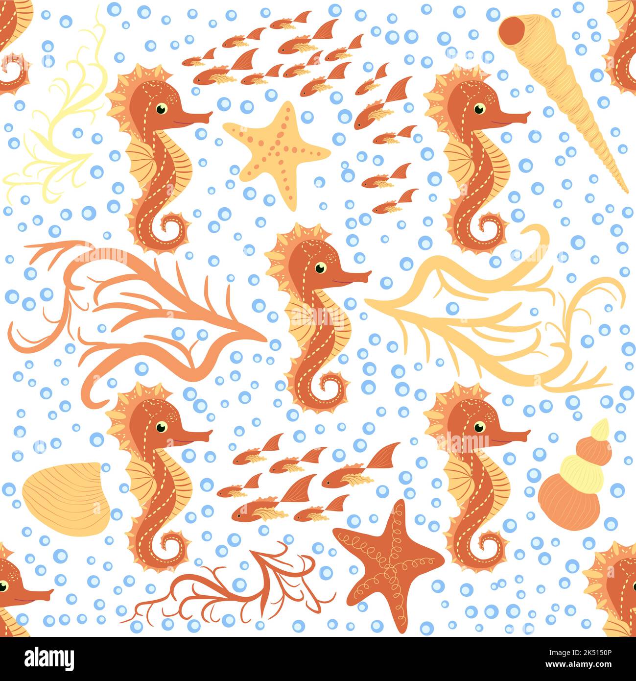 Seahorse and starfish seamless pattern. Sea life summer background ...