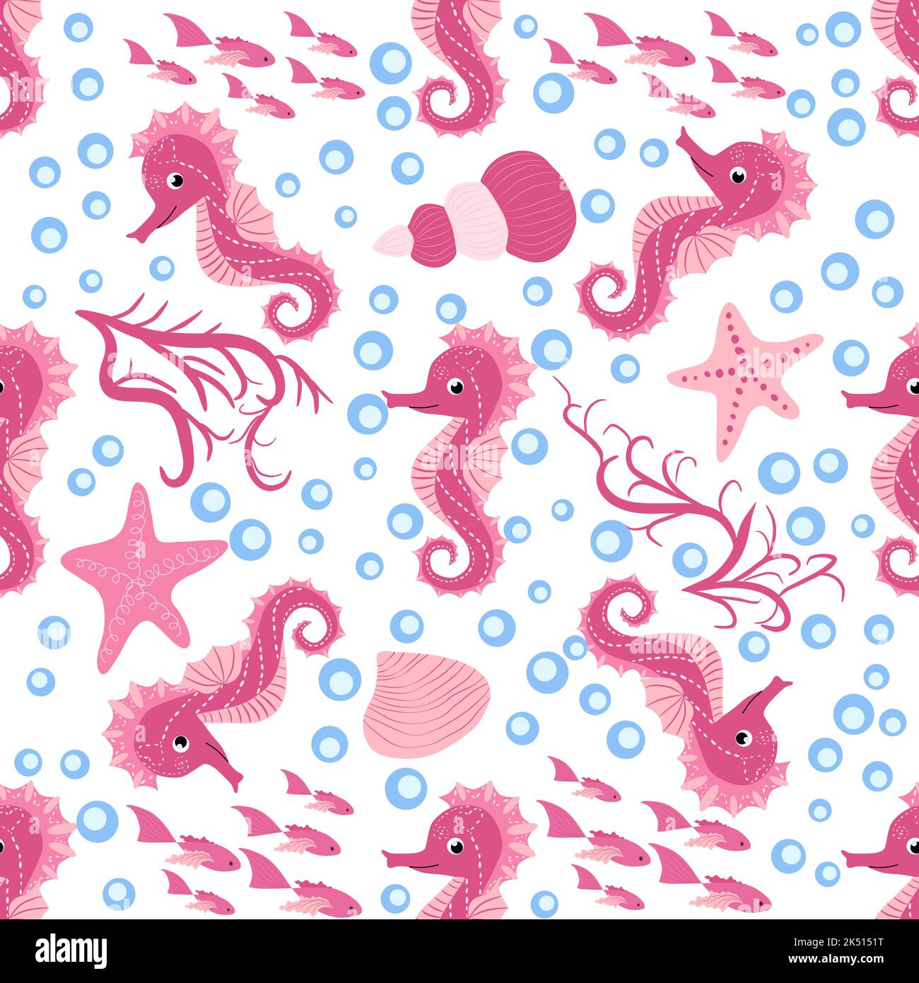 Seahorse and starfish seamless pattern. Sea life summer background ...