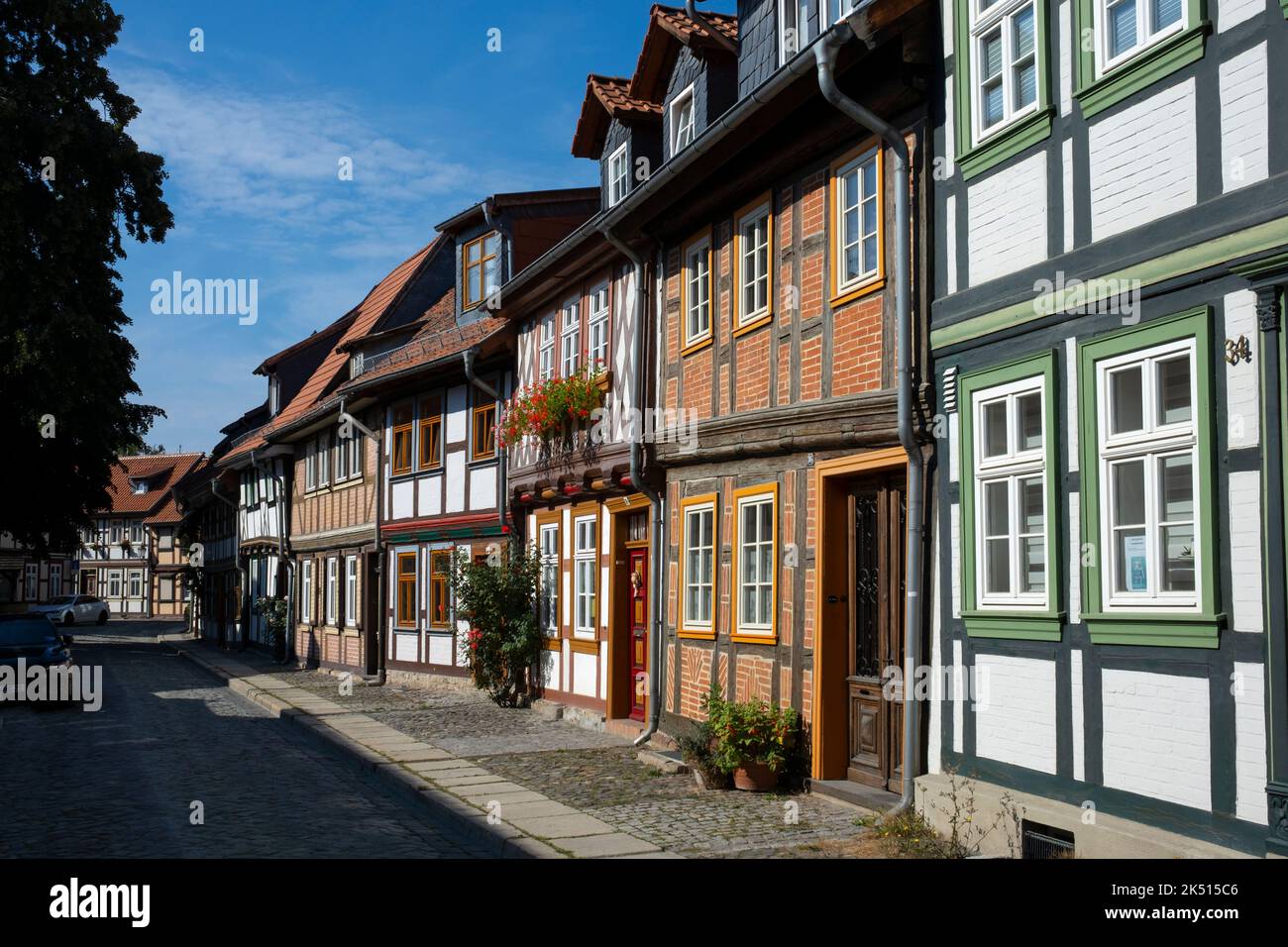 Old timbered building of streets in Wernigerode, Lower Saxony , Harz Mountains,Germany Stock Photo
