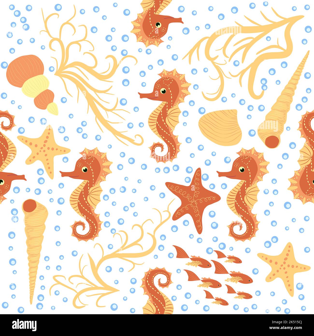Seahorse and starfish seamless pattern. Sea life summer background ...