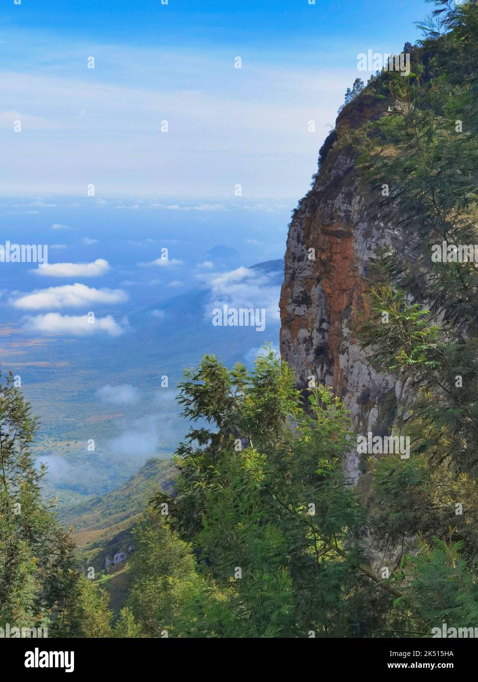 A vertical shot of the Mambo viewpoint, West Usambara Mountains, Tanzania Stock Photo