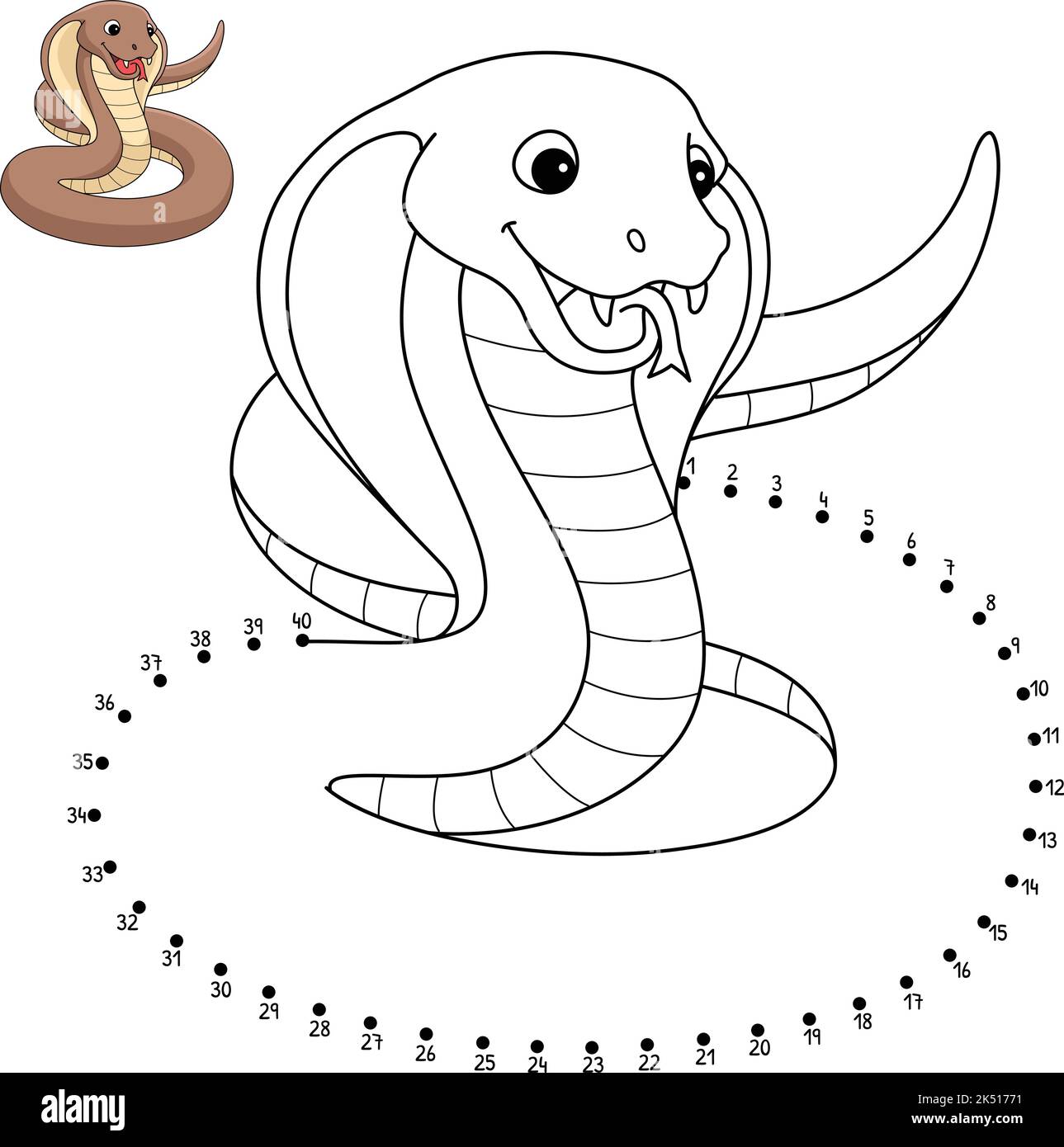 Dot to Dot Cobra Isolated Coloring Page for Kids Stock Vector