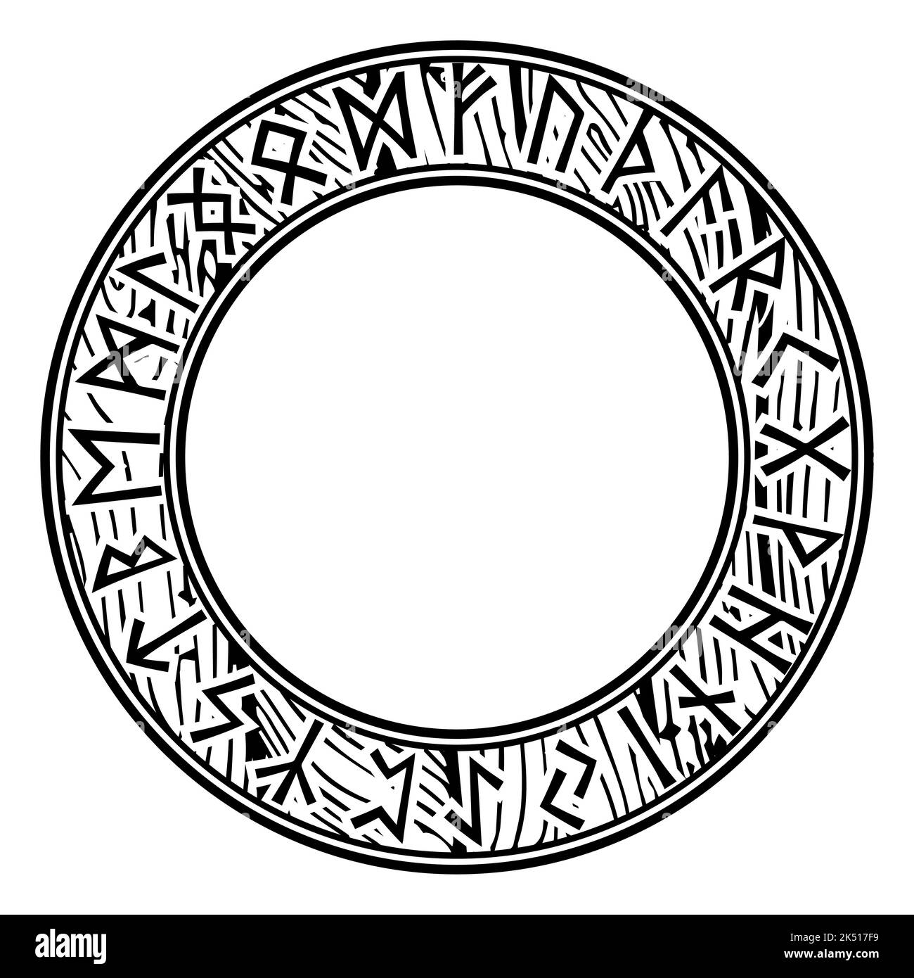 Scandinavian Viking design. Runic circle, futhark drawn in vintage style Stock Vector