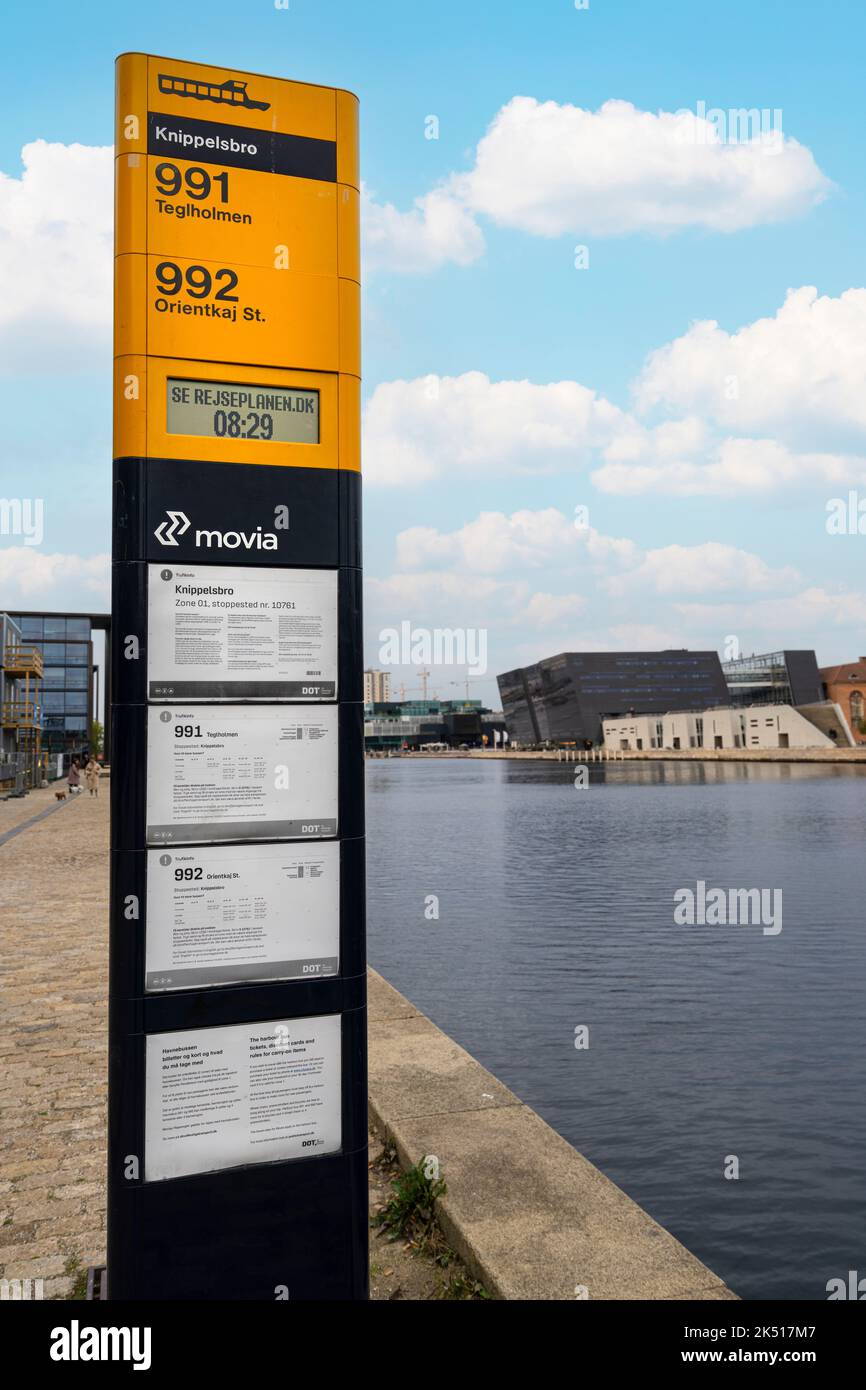 Copenhagen, Denmark. October 2022.  view of the sign at the public transport boat stop in the Frederiksholms canal in the city center Stock Photo