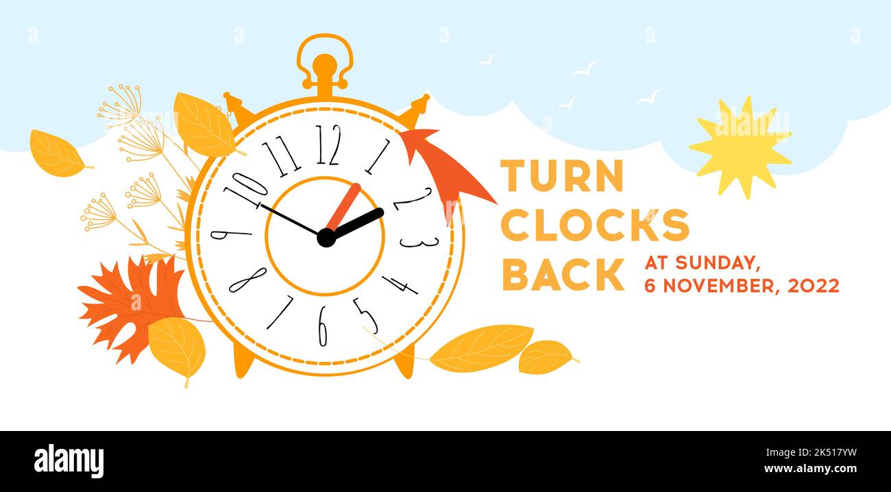 Daylight Saving Time ends concept. Web Banner Reminder with fall backward  time. Vector illustration with clocks turning to an hour back Stock Vector  Image & Art - Alamy