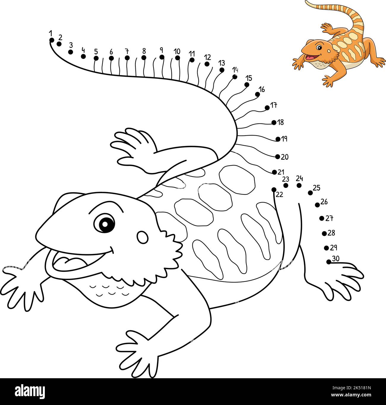 Dot to Dot Bearded Dragon Isolated Coloring Stock Vector