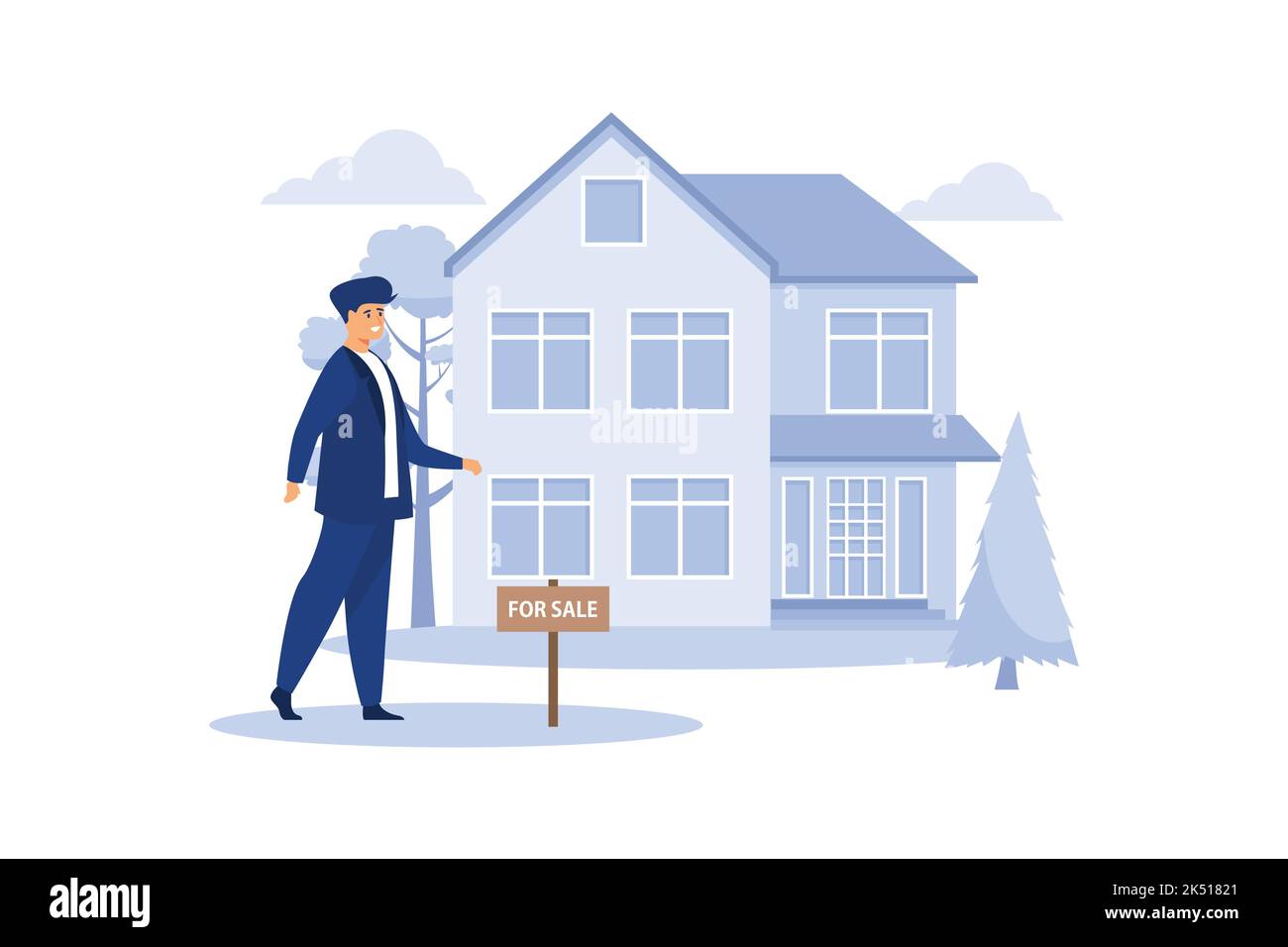 Real estate broker agent presenting beautiful house for sale. Investing