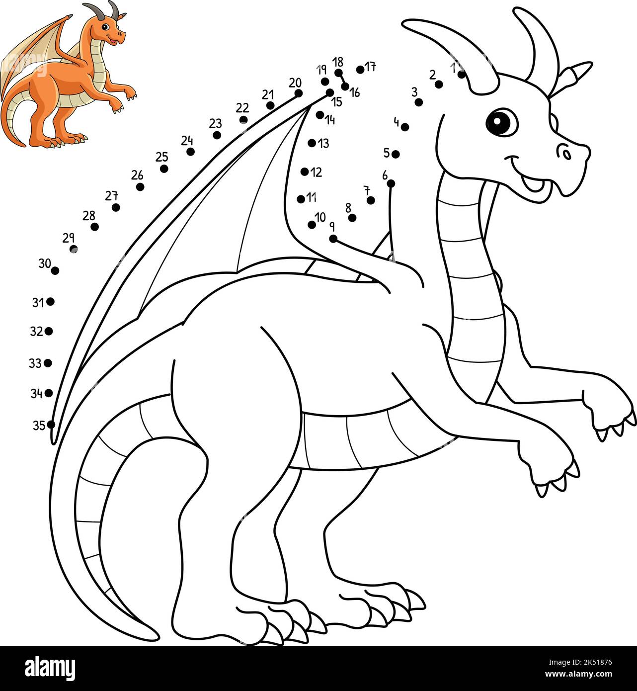 Dot to Dot Dragon Animal Isolated Coloring Page  Stock Vector